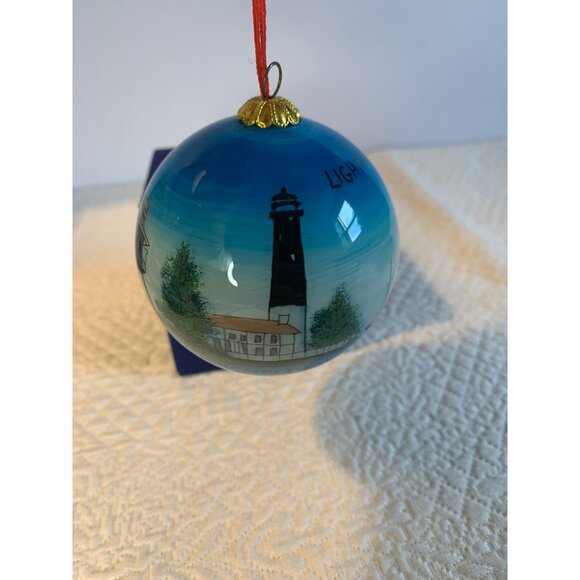 Vintage Beechcombers Lighthouse of Texas Glass Ornament with Box - Picture 2 of 11